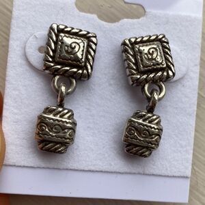 Brighton vintage Silver square‎ scrolled post dangle earrings